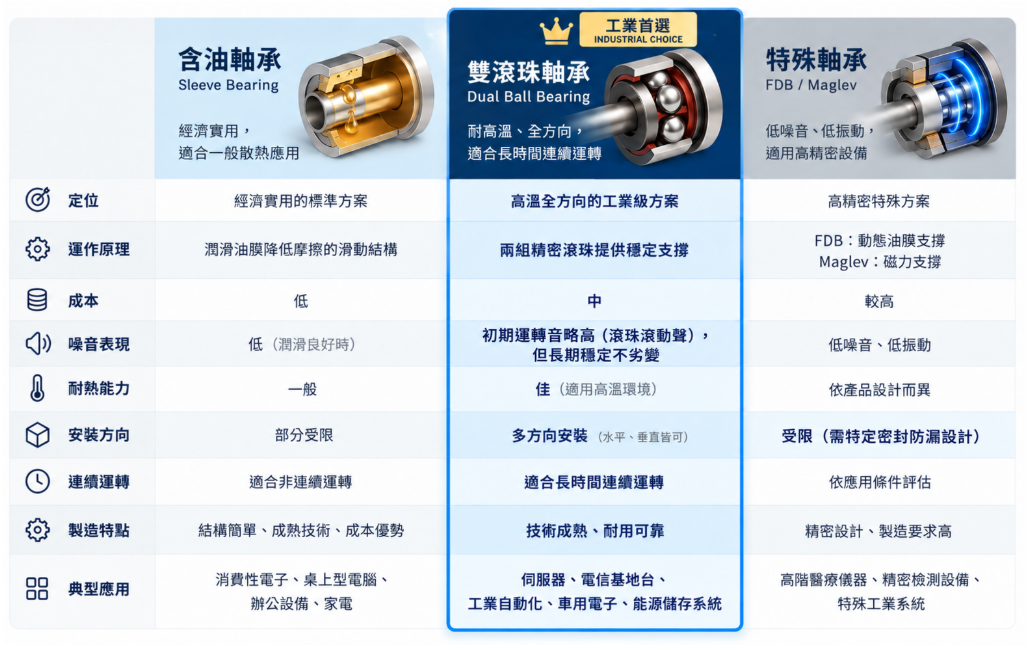 散熱風扇軸承類型比較